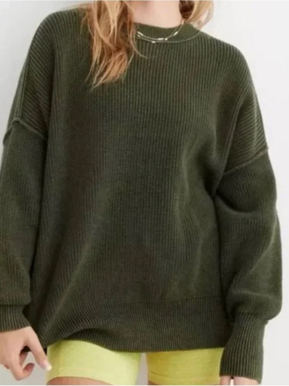 AERIE Beyond Oversized Crewneck Sweater Ribbed Pullover Fisherman Style - #169